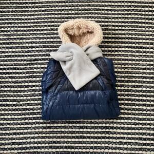 🌿7 A.M. Doudoune Infant Navy Blue Fleece Lined Snowsuit Bunting Scarf Set 0/3M